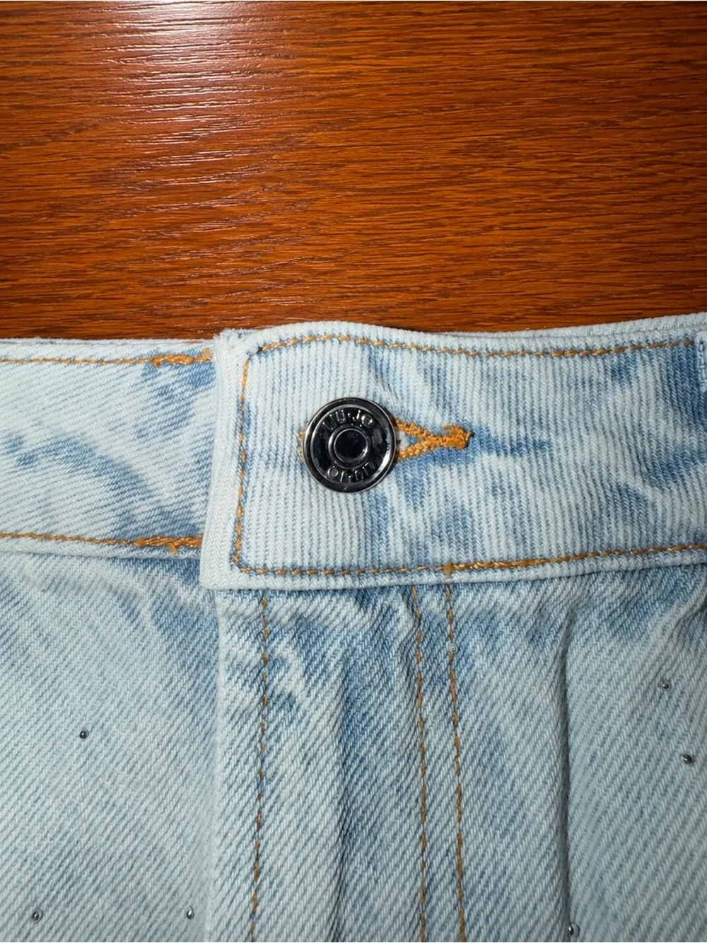 Liu Jo Light Blue Distressed Denim Shorts with Rhinestone Accents Sz 8 NWOT
